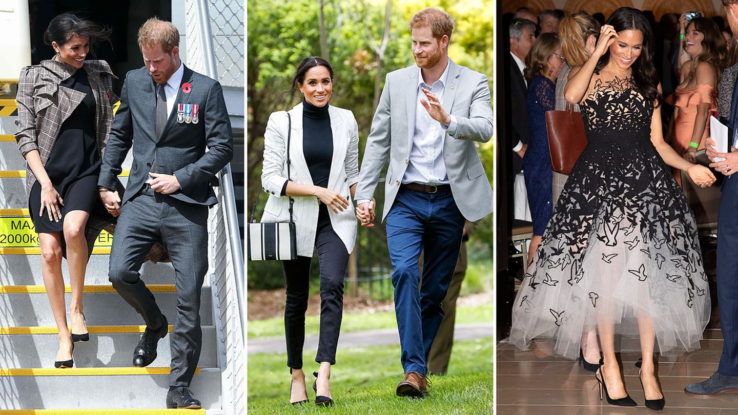 Frau von Prinz Harry: Ob günstiges Umstandskleid, sportlicher Blazer oder opulente Abendrobe: Während ihrer 16-tägigen Reise durch Australien und Neuseeland, zog Herzogin Meghan mit ihren Outfits alle Blicke auf sich. Bis zu dreimal am Tag wechselte die 37-Jährige ihre Garderobe, trug lokale Designer ebenso wie internationale Luxuslabels. Ein wirkliches Schnäppchen sind Meghans Look selten, vor allem der Schmuck, den sie trägt, ist oft hochpreisig. Ein Rückblick auf die Looks der Pazifik-Tour und was sie gekostet haben. Ob günstiges Umstandskleid, sportlicher Blazer oder opulente Abendrobe: Während ihrer 16-tägigen Reise durch Australien und Neuseeland, zog Herzogin Meghan mit ihren Outfits alle Blicke auf sich. Bis zu dreimal am Tag wechselte die 37-Jährige ihre Garderobe, trug lokale Designer ebenso wie internationale Luxuslabels. Ein wirkliches Schnäppchen sind Meghans Look selten, vor allem der Schmuck, den sie trägt, ist oft hochpreisig. Ein Rückblick auf die Looks der Pazifik-Tour und was sie gekostet haben.