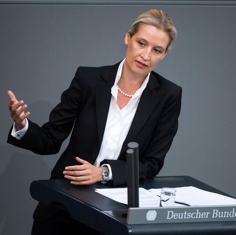Alice Weidel am Rednerpult des Deutschen Bundestages