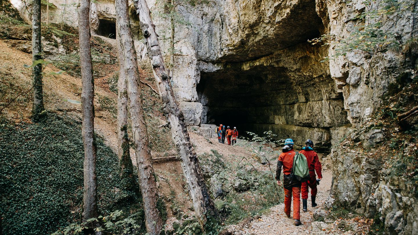 Falkensteiner Höhle Das Tor in die Finsternis: der Eingang zur Falkensteiner Höhle in der Schwäbischen Alb.