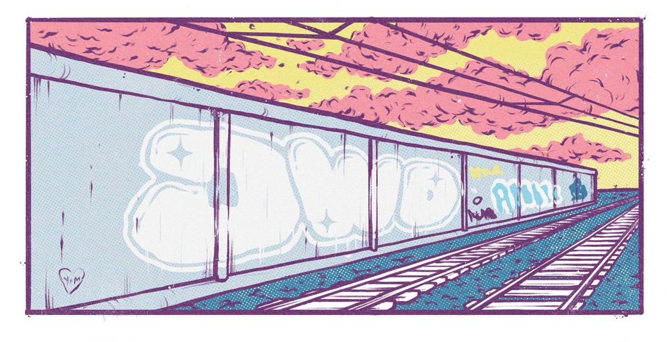 Bahnfahrt Graffities an der Lärmschutzwand – die kleinen Freuden der Bahnreisenden