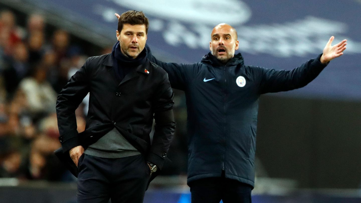 Mauricio Pochettino und Pep Guardiola stehen an der Seitenlinie