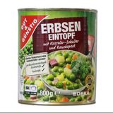 Platz 5: Erbsen-Eintopf "Gut & Günstig" von Edeka  Der Erbseneintopf von Edekas Eigenmarke wirbt auf der Dose mit dem Slogan "Garantiert ohne: geschmacksverstärkende Zusatzstoffe und Farbstoffe“. Damit suggeriere Edeka eine Natürlichkeit, die nicht gegeben sei, kritisiert Foodwatch. Denn tatsächlich sind zehn Zusatzstoffe enthalten. Edeka weist den Vorwurf auf Anfrage zurück. "Die Kennzeichnung des Produktes ist korrekt und keineswegs irreführend." Bei den angegebenen Zutaten handle es sich nicht um Geschmacksverstärker oder Farbstoffe, sondern Zutaten, die zur Herstellung von Kasseler und Rauchspeck benötigt würden.