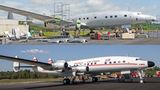 Vorher und nachher: Seit den 80er Jahren stand die viermotorige Propellermaschine am Flughafen Auburn-Lewiston in Bundesstaat Maine. Zuletzt diente sie der Lufthansa-Technik als Ersatzteillieferant für die Restaurierung einer weiteren Maschine, die sich noch dort befindet.
