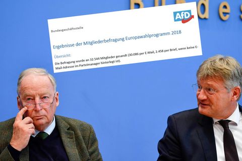 AfD-Politiker Alexander Gauland und Jörg Meuthen haben von den Mitgliedern klare Vorgaben für die Europawahl bekommen