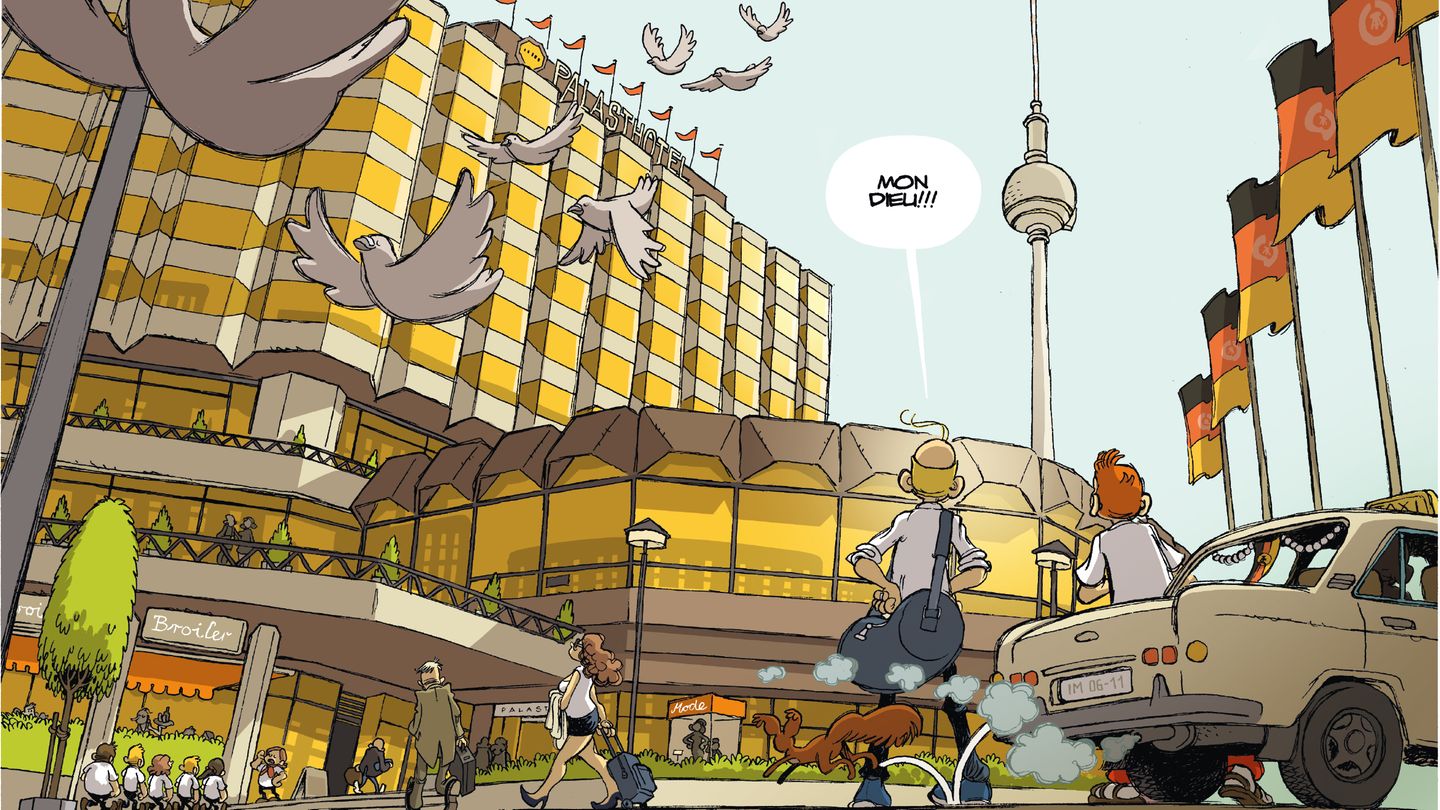 Spirou und Fantasio vor dem Palasthotel