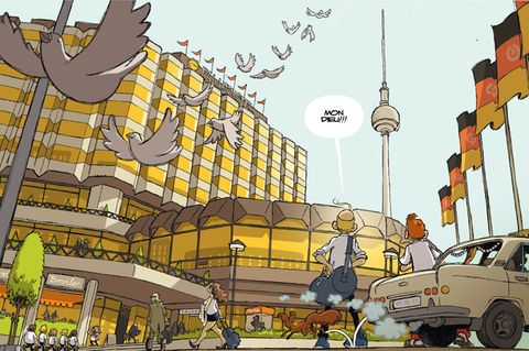Spirou und Fantasio vor dem Palasthotel
