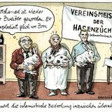 Geflügelter Bleistift in Gold.  Beste Einzelkarikatur. Greser & Lenz  "Hasenzüchter"