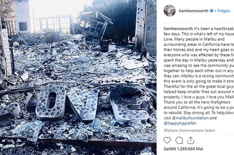 Waldbrände in Kalifornien: "Das Haus steht nicht mehr": Liam Hemsworth zeigt die Trümmer seines Anwesens