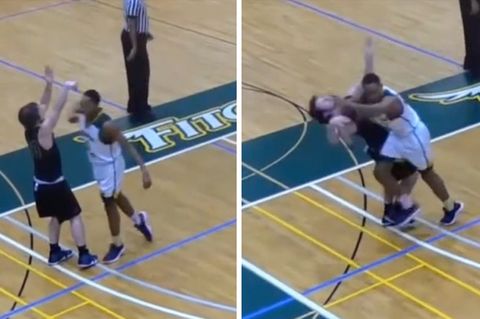 Uni-Basketball: Brutalo-Foul: Student fliegt nach diesem Ellenbogen-Kick aus dem Team