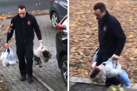 Witziges Video: Tochter will nicht selbst gehen - Vater lässt sich nicht aus der Ruhe bringen
