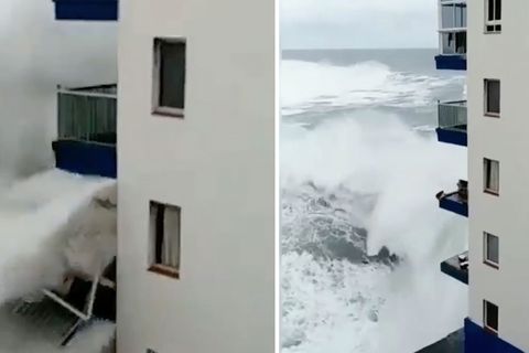 Teneriffa: Monsterwelle reißt Balkone von Hotelfassade