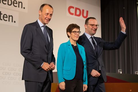 Friedrich Merz (l-r), Kramp-Karrenbauer, CDU-Generalsekretärin und Jens Spahn
