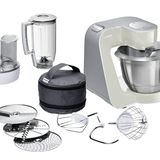 Küchenmaschine: Bosch MUM58L20  Mit einem Preis von nur 210 Euro kann sich die Bosch MUM58L20 den Testsieg bei Modellen mit Schwenkarm von oben holen. Sie rührt, raspelt, mixt und hackt gut bis ordentlich, lediglich das Hacken von Petersilie klappt nicht so gut. Auch die Handhabung stimmt. Die Gesamtnote von "befriedigend" (2,6) verdankt die Maschine einer Abwertung: Weil das Messer auch bei geöffnetem Deckel weiterrotiert, besteht Verletzungsgefahr. Das galt allerdings für fast alle Maschinen im Test.  Den ganzen Test können Sie gegen Gebühr hier lesen!