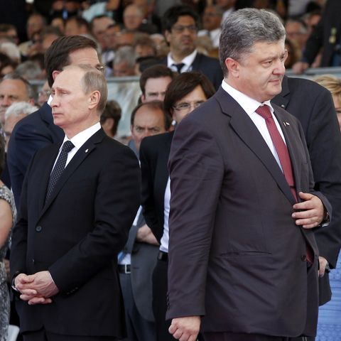 Wladimir Putin und Petro Poroschenko bei den Feierlichkeiten zum 70. Jahrestages des D-Day in Ouistreham (Westfrankreich).