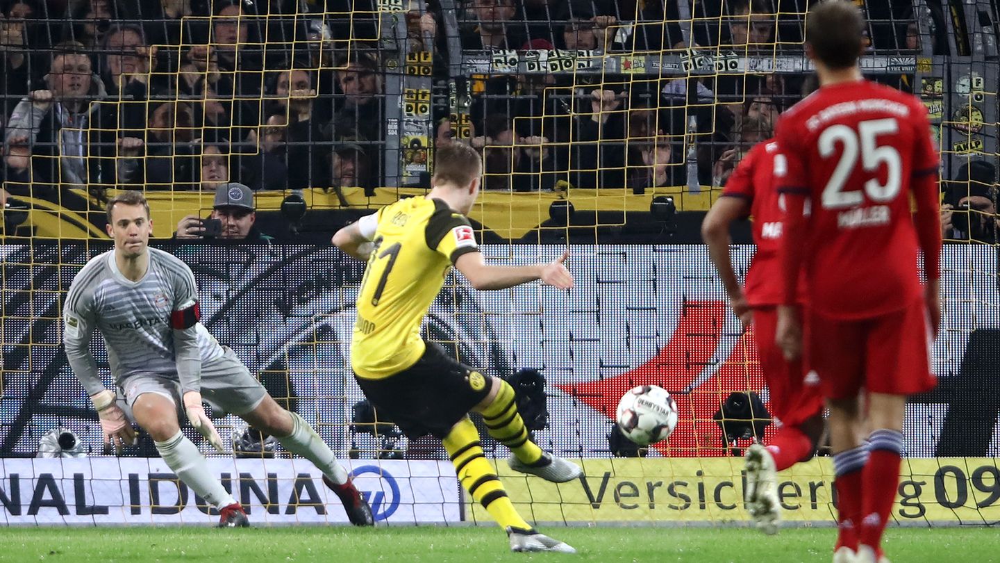 Marco Reus erzielt den zwischenzeitlichen Ausgleich für den BVB gegen den FC Bayern in der Bundesliga