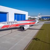 Die Sonderbemalung des Dreamliners von Etihad zum Formel-1-Rennen, das in Abu Dhabi zum zehnten Mal stattfand