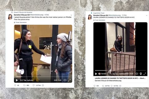 Laura Loomer kettete sich an die Tür des Twitter-Gebäudes in New York