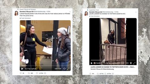 Laura Loomer kettete sich an die Tür des Twitter-Gebäudes in New York