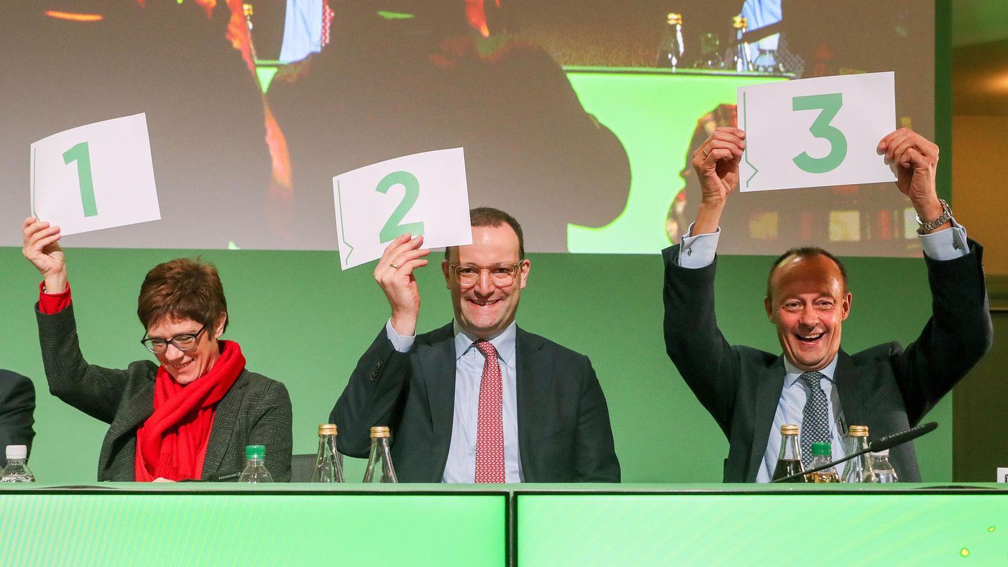 Die drei Kandidaten für den CDU-Bundesvorsitz: Annegret Kramp-Karrenbauer, Jens Spahn (M.) und Friedrich Merz