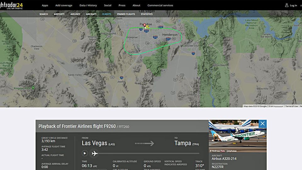 Der 13-minütige Flug des Airbus A320 von Frontier Airlines bei Las Vegas am Freitagmorgen