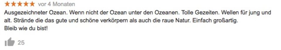 Google-Bewertung für den atlantischen Ozean