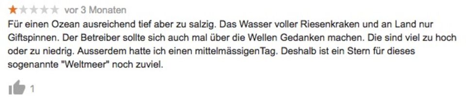 Google-Bewertung für den Indischen Ozean
