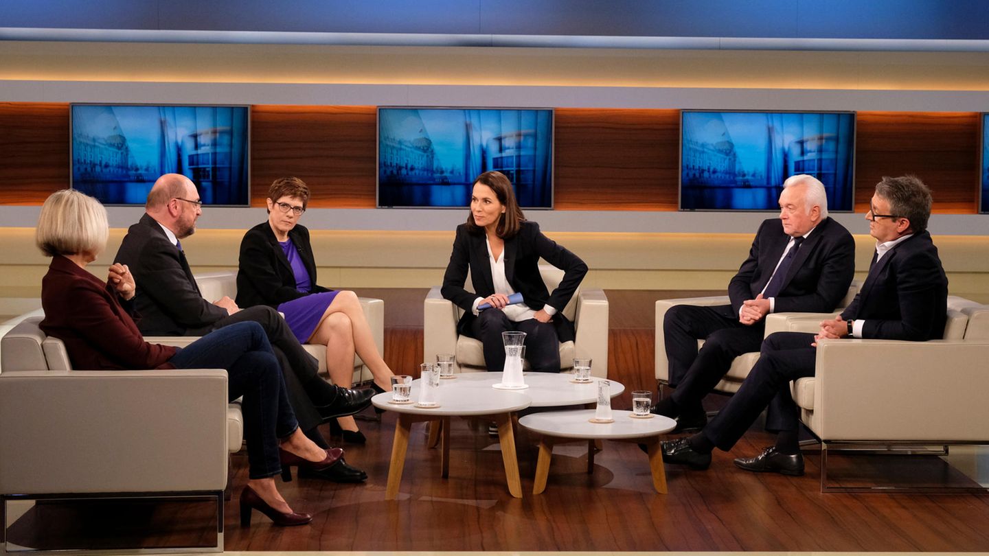 Anne Will in ihrer Sendung mit verschiedenen Gästen