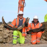 Cambridge, Großbritannien. Archäologen zeigen stolz ihre jüngsten Entdeckungen: den Stoßzahn eines Mammuts und den Schädel eines Nashorns. Beide Tiere sollen vor rund 130.000 Jahren auf der Insel gelebt haben. 