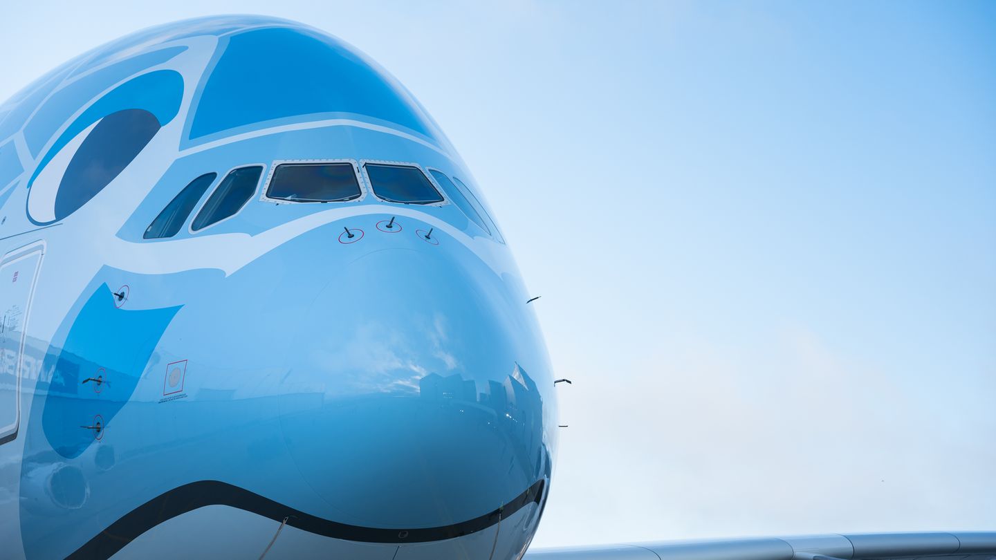 Die Frontpartie des doppelstöckigen Flugzeuges: Masuoka hatte den Gestaltungswettbewerb unter 2197 Einsendungen aus aller Welt gewonnen