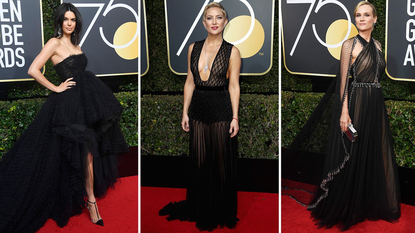 Stylewatch: Golden Globes, Los Angeles Das Jahr 2018 begann modisch gesehen ziemlich düster. Zur Verleihung der Golden Globes im Januar kamen alle weiblichen Stars in Schwarz, um damit auf die "Time's Up"-Bewegung aufmerksam zu machen, die Opfern sexueller Gewalt eine Stimme geben soll. Model Kendall Jenner (r.) sowie die Schauspielerinnen Kate Hudson und Diane Kruger (r.) folgten dem Aufruf. Golden Globes, Los Angeles Das Jahr 2018 begann modisch gesehen ziemlich düster. Zur Verleihung der Golden Globes im Januar kamen alle weiblichen Stars in Schwarz, um damit auf die "Time's Up"-Bewegung aufmerksam zu machen, die Opfern sexueller Gewalt eine Stimme geben soll. Model Kendall Jenner (r.) sowie die Schauspielerinnen Kate Hudson und Diane Kruger (r.) folgten dem Aufruf.