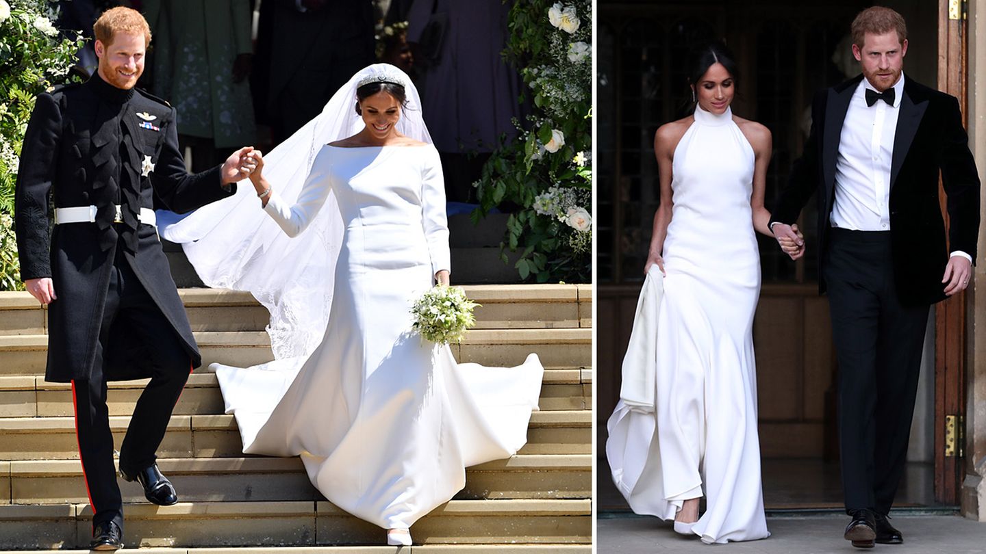 Stylewatch: Hochzeit von Prinz Harry und Meghan Markle, Schloss Windsor Es war DIE Hochzeit des Jahres: Am 19. Mai gaben sich Prinz Harry und Schauspielern Meghan Markle auf Schloss Windsor das Jawort. Die Amerikanerin überraschte mit der Wahl ihres Brautkleides: Markle trug eine vergleichsweise schlichte Robe des französischen Labels Givenchy. Dazu kombinierte sie einen Spitzenschleier und eine Tiara, eine Leihgabe der Queen. Für den Empfang am Abend wechselte die 37-Jährige erneut das Kleid und präsentierte eine schulterfreie Robe von Designerin Stella McCartney. Hochzeit von Prinz Harry und Meghan Markle, Schloss Windsor Es war DIE Hochzeit des Jahres: Am 19. Mai gaben sich Prinz Harry und Schauspielern Meghan Markle auf Schloss Windsor das Jawort. Die Amerikanerin überraschte mit der Wahl ihres Brautkleides: Markle trug eine vergleichsweise schlichte Robe des französischen Labels Givenchy. Dazu kombinierte sie einen Spitzenschleier und eine Tiara, eine Leihgabe der Queen. Für den Empfang am Abend wechselte die 37-Jährige erneut das Kleid und präsentierte eine schulterfreie Robe von Designerin Stella McCartney.