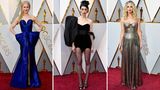 Oscar-Verleihung, Los Angeles  Etwas farbenfroher ging es dann bei den 90. Academy Awards zu. Nicole Kidman (l.) kam hübsch verpackt als blaues Paket, Jennifer Lawrence funkelte in goldenen Pailletten und Sängerin St. Vincent traute sich im kleinen Schwarzen auf den roten Teppich - für die Oscars definitiv zu nackt.