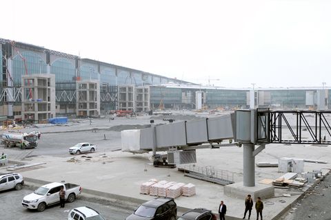 Weiterhin Großbaustelle: der neue Flughafen Istanbul international. Ein Teil des Geländes soll jetzt nach schweren Regenfällen unter Wasser stehen.