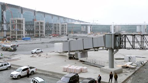 Weiterhin Großbaustelle: der neue Flughafen Istanbul international. Ein Teil des Geländes soll jetzt nach schweren Regenfällen unter Wasser stehen.