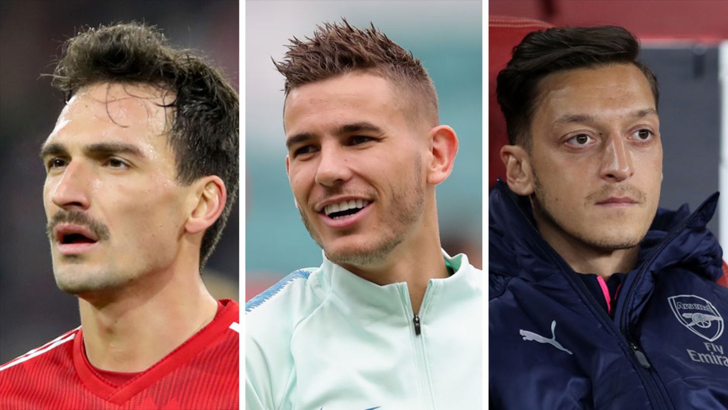 Eine Kombo ziegt drei fußballer, die im Winter den Verein wechseln könnten: Mats Hummels, Lucas Hernández und Mesut Özil