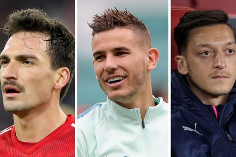 Eine Kombo ziegt drei fußballer, die im Winter den Verein wechseln könnten: Mats Hummels, Lucas Hernández und Mesut Özil