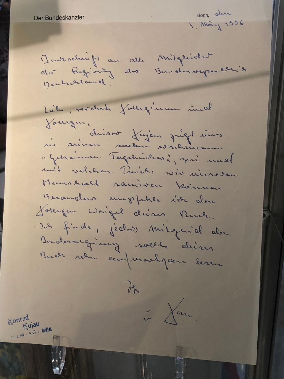 Gefälschter Brief von Helmut Kohl Gefälschter Brief von Helmut Kohl