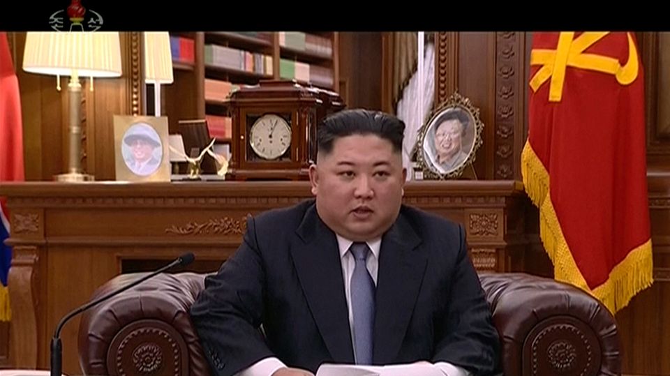 Nordkoreas Machthaber Kim Jong Un bei seiner Neujahrsansprache