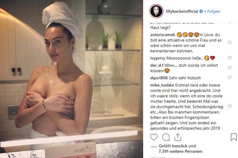 Lilly Becker verdeckt ihre Brüste und macht Werbung für Dekolleté-Pads