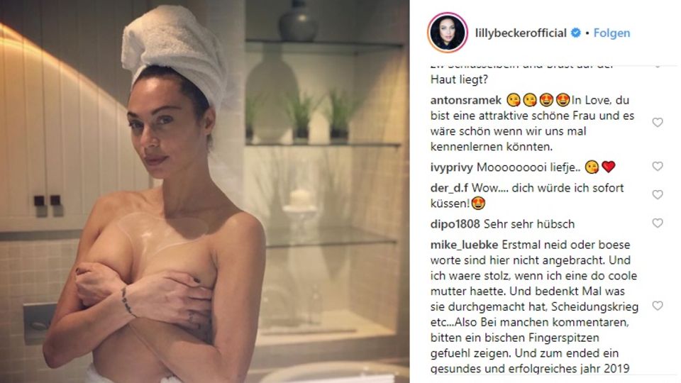 Lilly Becker verdeckt ihre Brüste und macht Werbung für Dekolleté-Pads