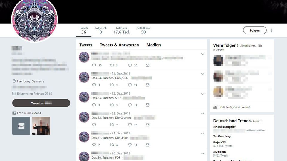 Der Twitter-Account, auf dem die Datensätze verlinkt wurden Der Twitter-Account, auf dem die Datensätze verlinkt wurden