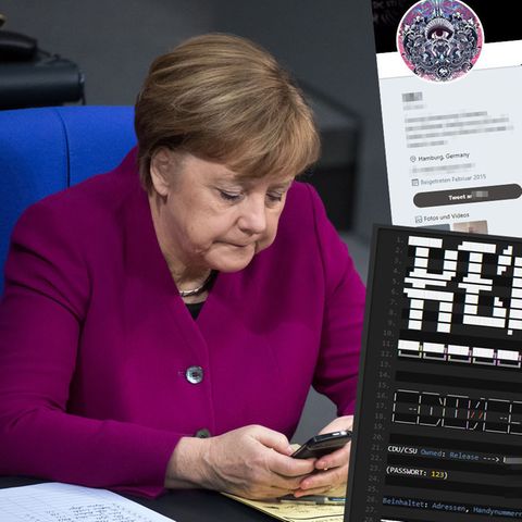 Auch Daten von Bundeskanzlerin Angela Merkel sind auffindbar, deren Echtheit bestätigte die Bundesregierung bislang nicht