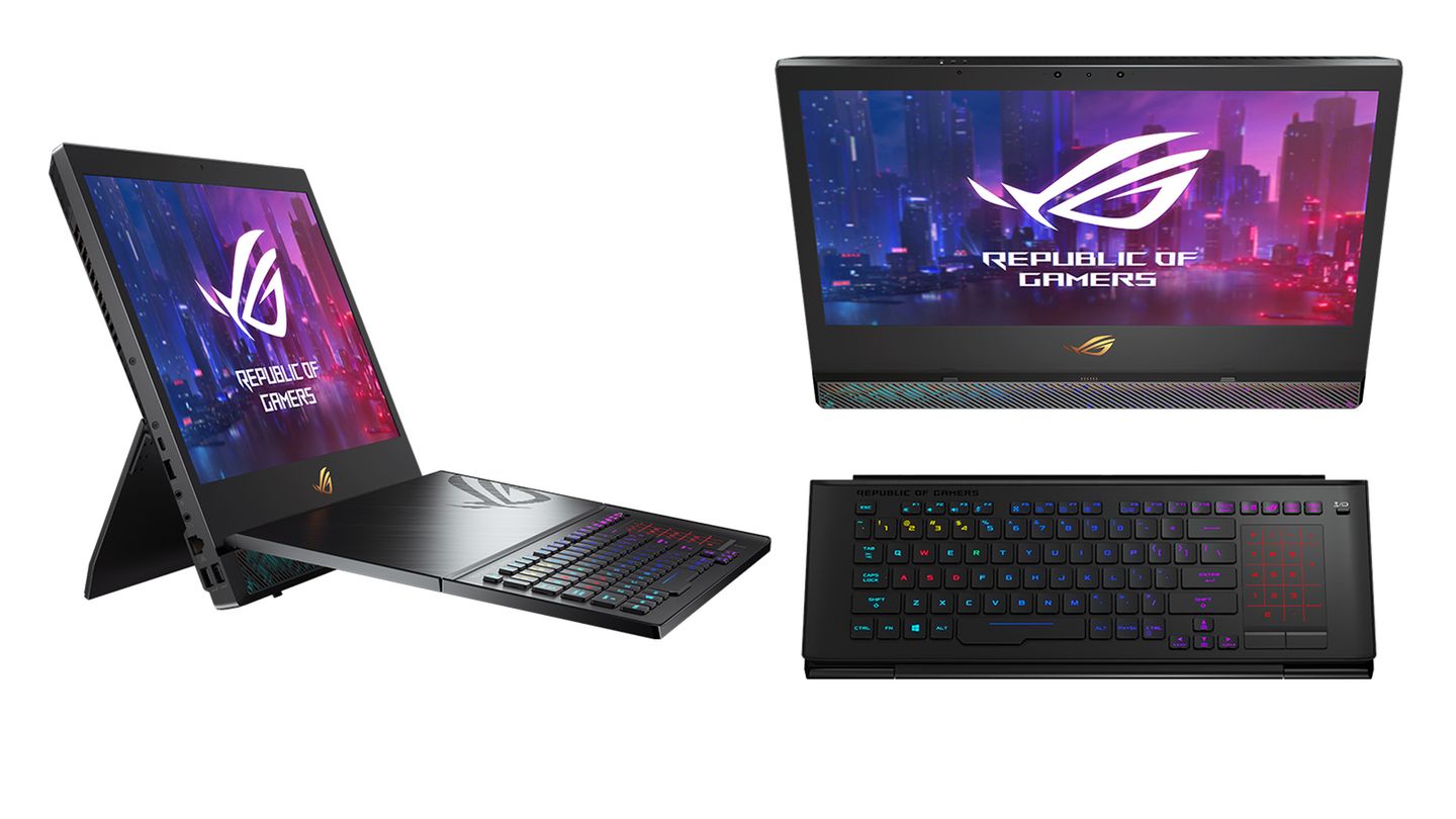 Technik-Messe: Daddel-Laptop vom anderen Stern Auf ganz andere Weise stark ist der neue Asus-Laptop. Das 17-Zoll-Monster lässt sich nicht nur als klassischer Mobilrechner nutzen, sondern wandelt sich dank abnehm- und faltbarer Tastatur auch zum mobilen Desktop-Rechner. Im Inneren steckt Highend-Technik inklusive einem übertakteten Intel i9-Prozessor und einer GForce RTX 2080 als Grafikkarte.