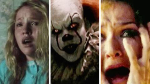 Collage: Erschrockene Gesichter, Clown