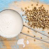 Hanfmilch  Die Hanfmilch soll als Milchalternative ein echter Geheimtipp sein. Im Kaffee schmeckt sie sogar fast wie fettarme Kuhmilch. Hanfmilch wird aus Hanfsamen hergestellt, nicht aus den Blüten oder Blättern der Hanfpflanze. Es gibt daher keinen Milchrausch. Hierzulande ist die Hanfmilch noch nicht sehr bekannt. Zu kaufen gibt es sie in Bio-Läden sowie in vielen Edeka-Filialen.