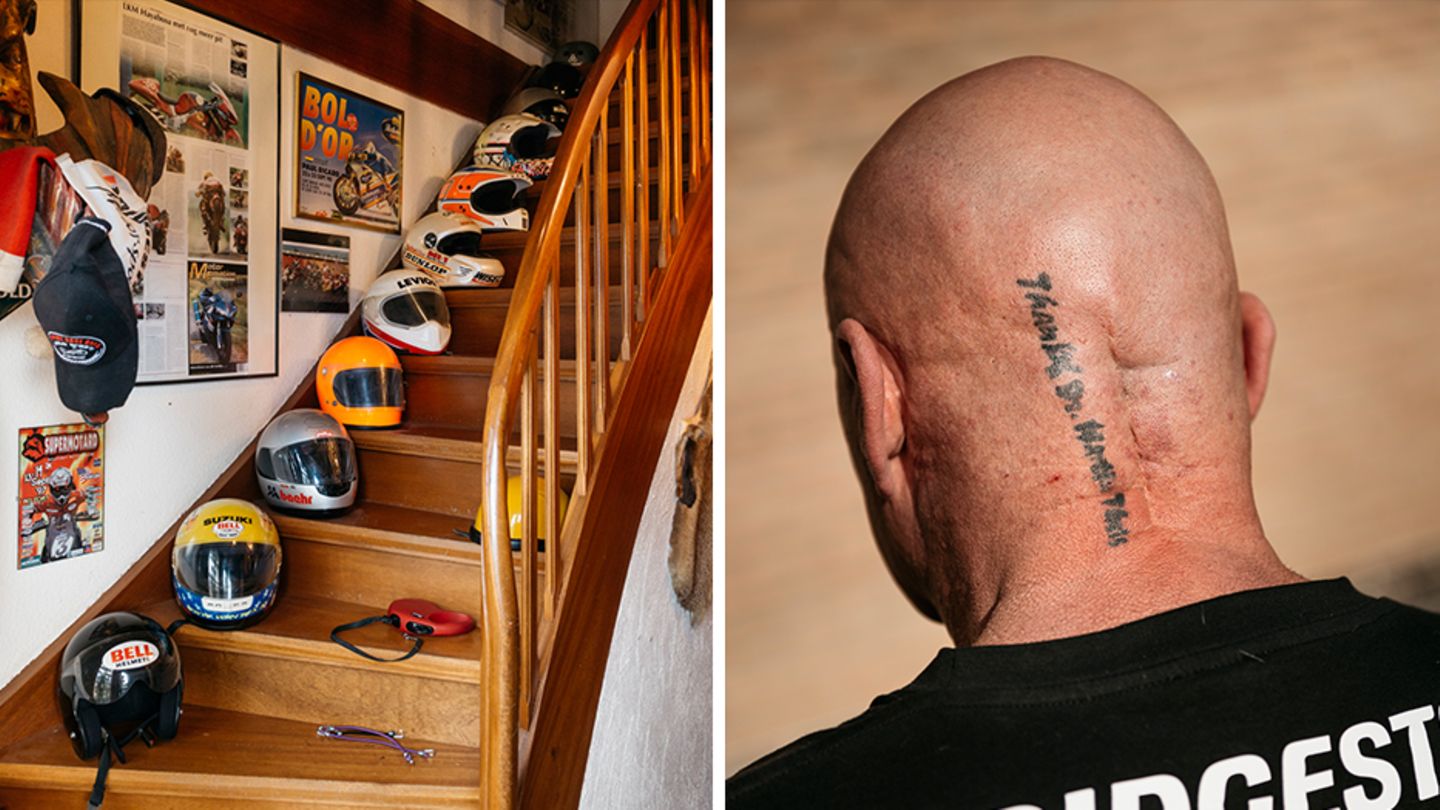 Die furchterregendste von Mr. Hayabusas Narben findet sich auf der Rückseite seines kurz rasierten Schädels. "Thanx Dr. Martin Theis" läuft ein Tattoo die Narbe entlang – in Dankbarkeit für sein Leben.