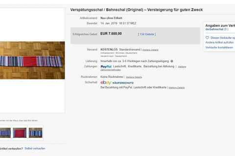 Verspätungsschal der Bahn auf Ebay