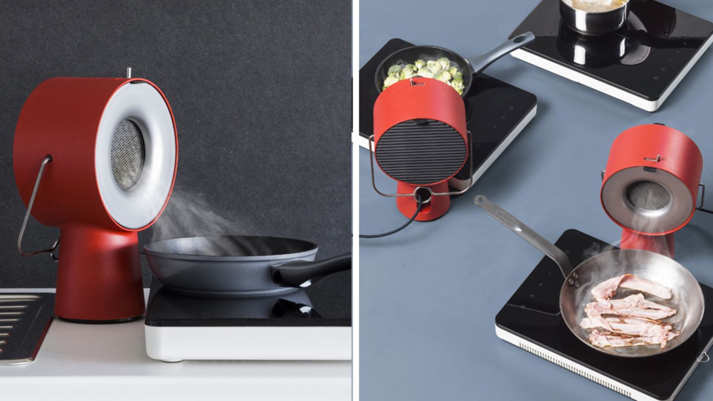 Möbelmesse: Living-Kitchen-Preis: The Portable Kitchen Hood Der tragbare Dunstabzug von Maxime Augay fängt Kochdämpfe und -dünste direkt über der Pfanne ab und reinigt sie mit einem Ölfilter und einem Aktivkohlefilter. Die Jury lobt die ausgefeilte Funktionalität und sieht den Entwurf als zukunftsweisend für wachsende Megacitys, in denen die Wohnungen immer kleiner werden. Living-Kitchen-Preis: The Portable Kitchen Hood Der tragbare Dunstabzug von Maxime Augay fängt Kochdämpfe und -dünste direkt über der Pfanne ab und reinigt sie mit einem Ölfilter und einem Aktivkohlefilter. Die Jury lobt die ausgefeilte Funktionalität und sieht den Entwurf als zukunftsweisend für wachsende Megacitys, in denen die Wohnungen immer kleiner werden.