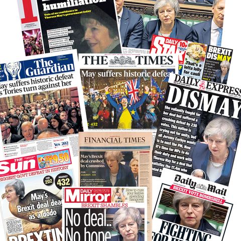 Titelseiten aus Großbritannien zum geplatzten Brexit-Deal von Theresa May