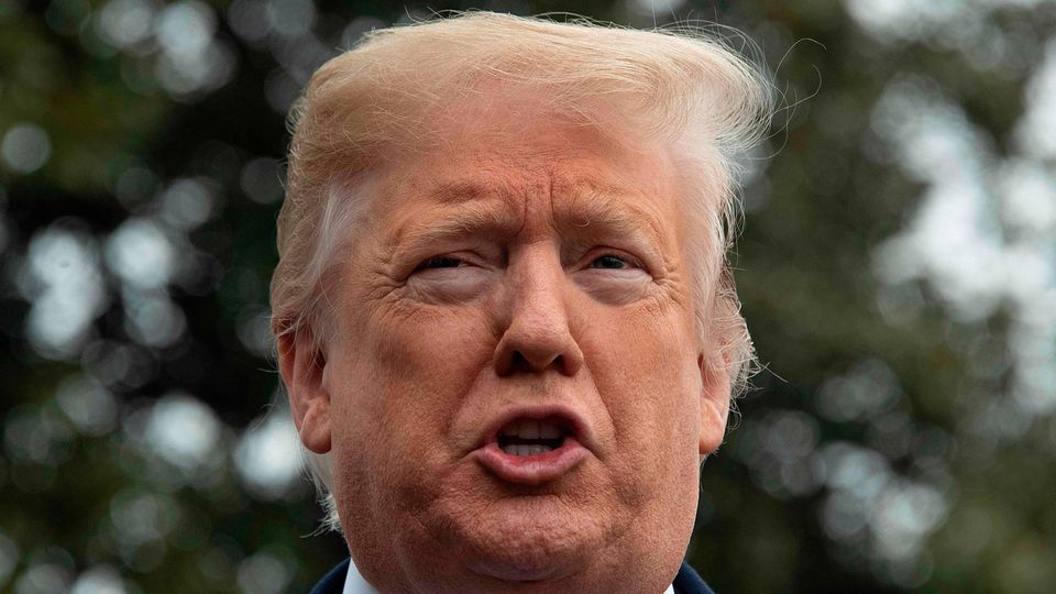 Donald Trump Donald Trump steht im Garten des Weißen Hauses und spricht zu Journalisten